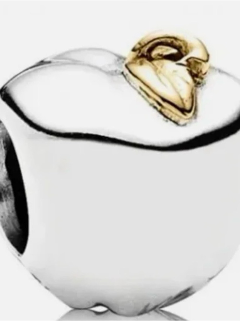 Pandora Brushed Silver Apple charm with Gold Leaf Accent